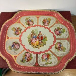 Vintage Made in England Decorative Metal Tray – Romantic Courtship Scene